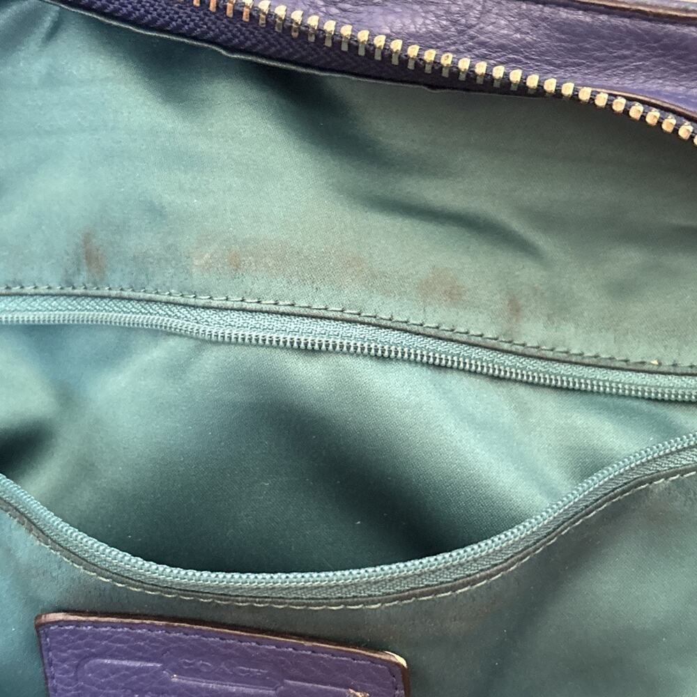 Coach Carrie Tote Blue Pebbled Leather Shoulder Bag F23284 green lining 2 handle - Picture 11 of 12